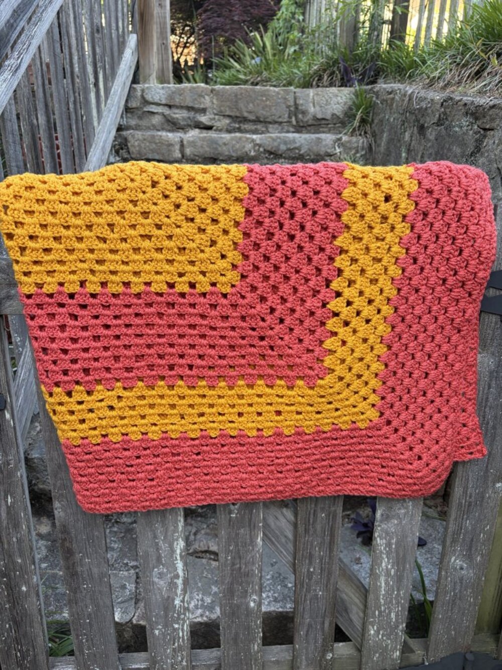 Afghan Crochet Granny Square Blanket Throw Coral Peach Spring Cottagecore Boho